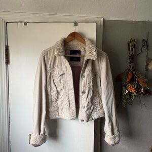 American Eagle Outfitters Cream Sherpa-Lined Jean Jacket